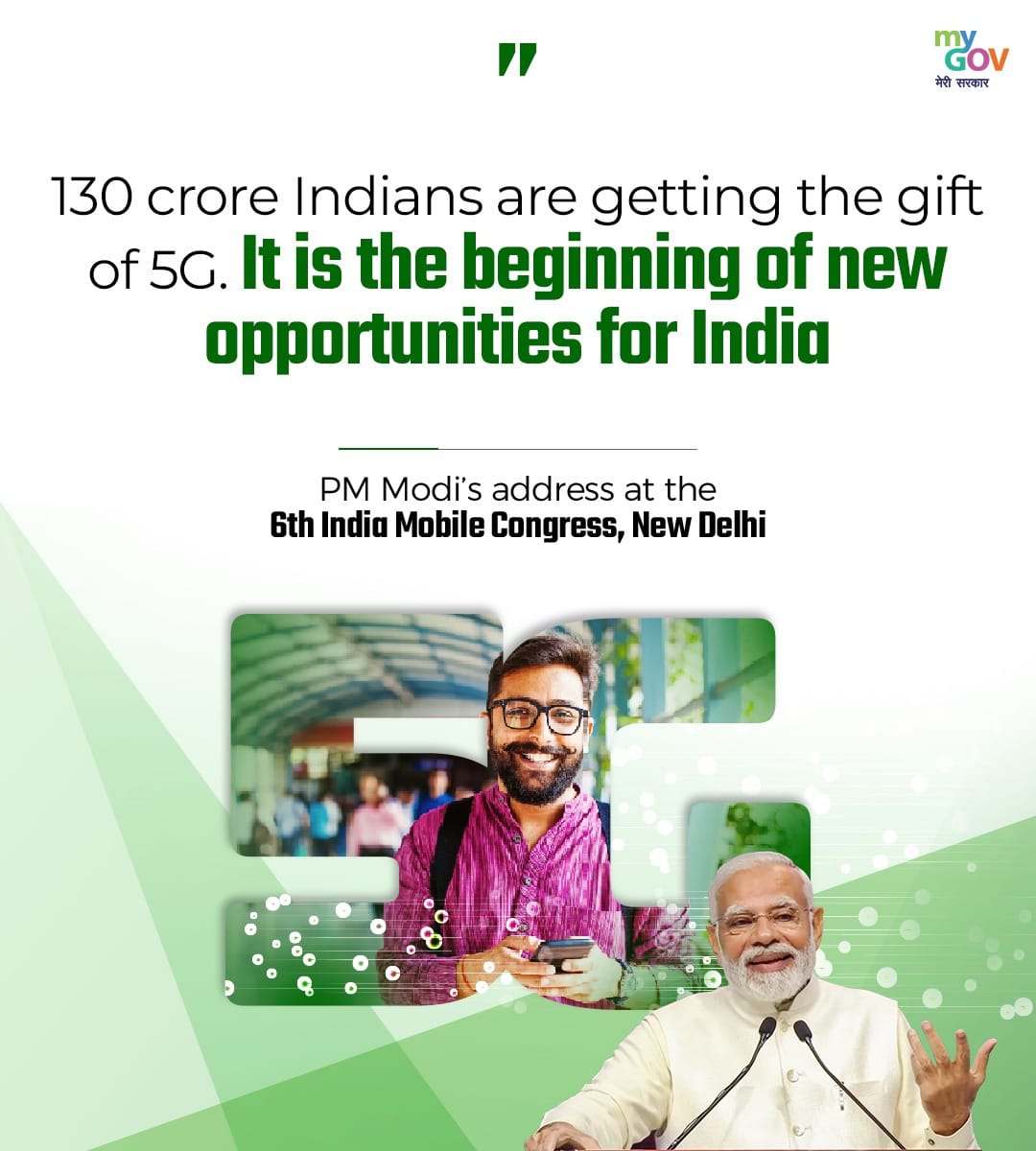 nitin_gadkari's tweet photo. Ushering The 5G Revolution!

Giving momentum to the ongoing efforts of Nation-Building, PM Shri @narendramodi Ji launched the #5GServices in our Country today.
#IndiaMobileCongress https://t.co/mVwoLYO1vN