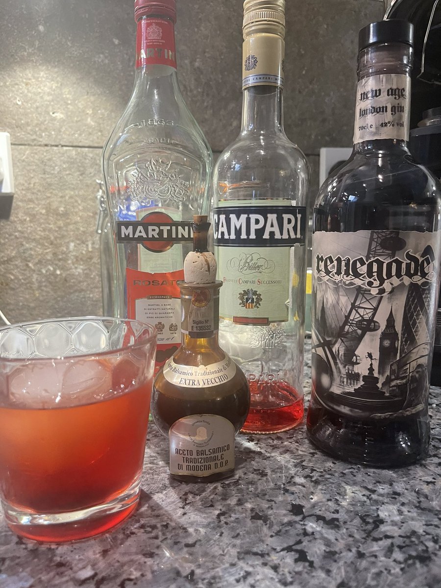 Yum negroni with aged balsamic and <a href="/doghousedistill/">Doghouse Distillery</a> #renegadegin
