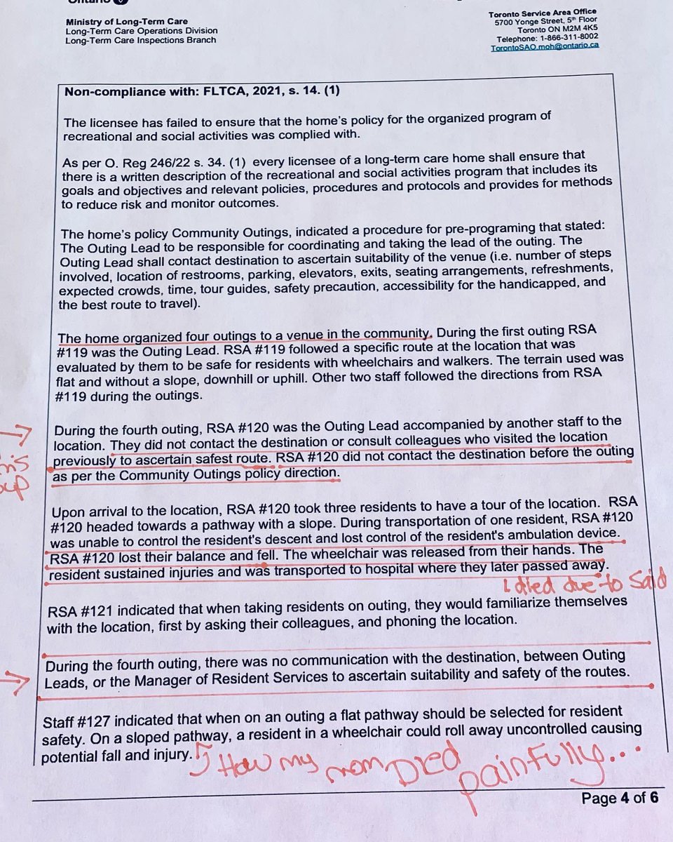 2bsuzyqHen's tweet photo. @PaulCalandra when are you going to contact me about the negligent killing of my mother. Runaway wheelchair. Here’s the important bits of the report. Have your office DM me. #LTCHomes https://t.co/y1eOpf7vmy