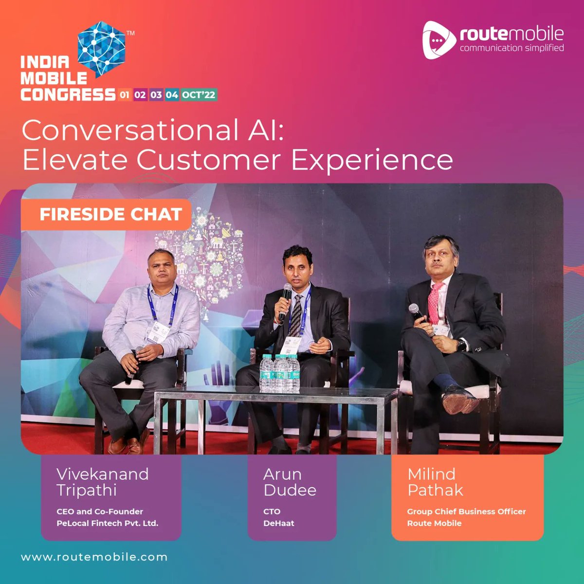 routemobile's tweet photo. Here is a glimpse of leaders at a #FiresideChat with our clients and then a #Paneldiscussion at India Mobile Congress 2022. 

#IMC2022 #RouteMobileatIMC #IndiaMobileCongress #CPaaS #IndustryEvent #RouteMobile #RouteItRight https://t.co/3nfBLZ4mZO