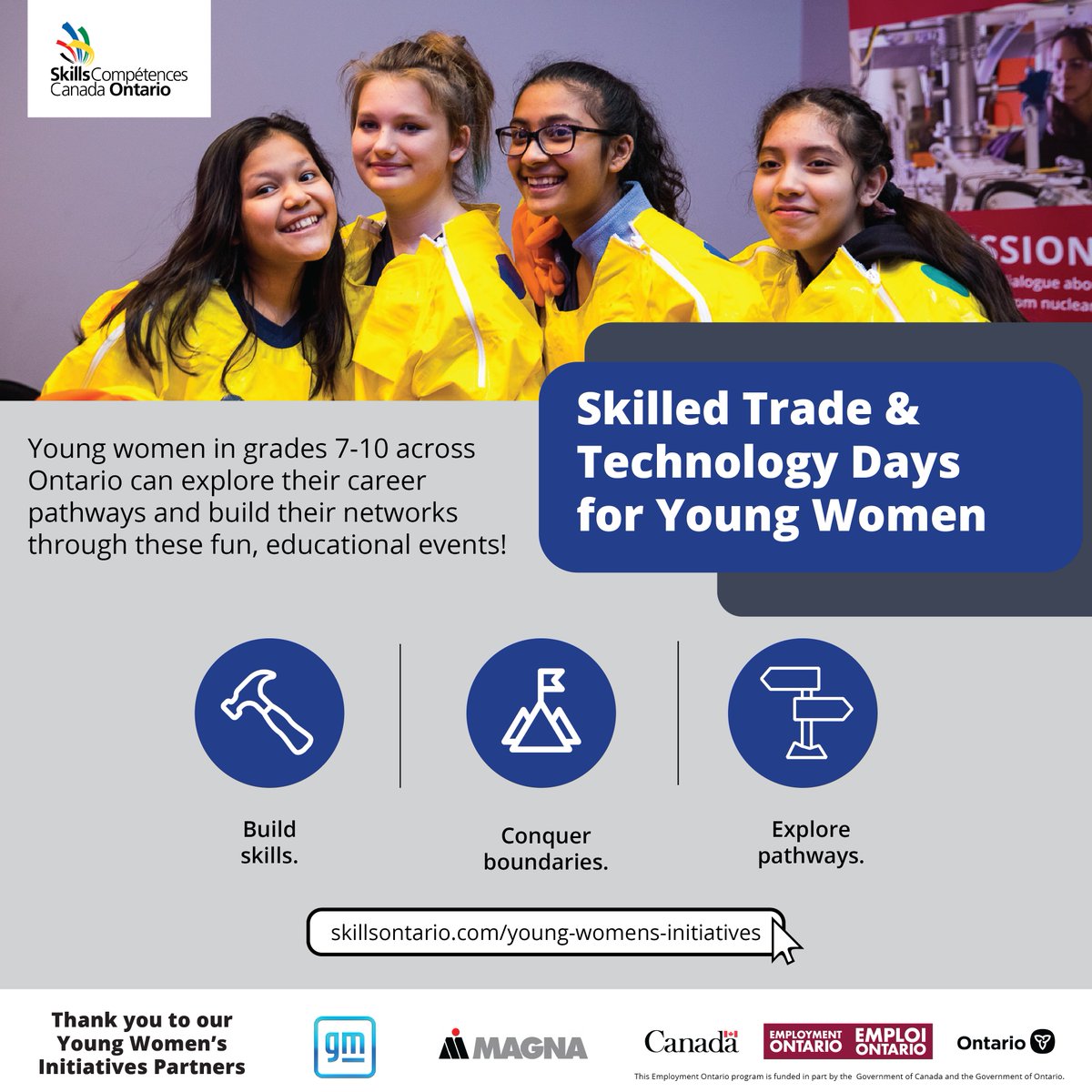 skillsontario's tweet photo. We're proud to present Skilled Trade &amp; Tech Days for Young Women! Participants can explore skilled trade and tech careers through hands-on workshops and network with women in the skilled trades. Events are hosted across the province! Get the details at https://t.co/v9POu8QoDW! https://t.co/GaGDIl60he