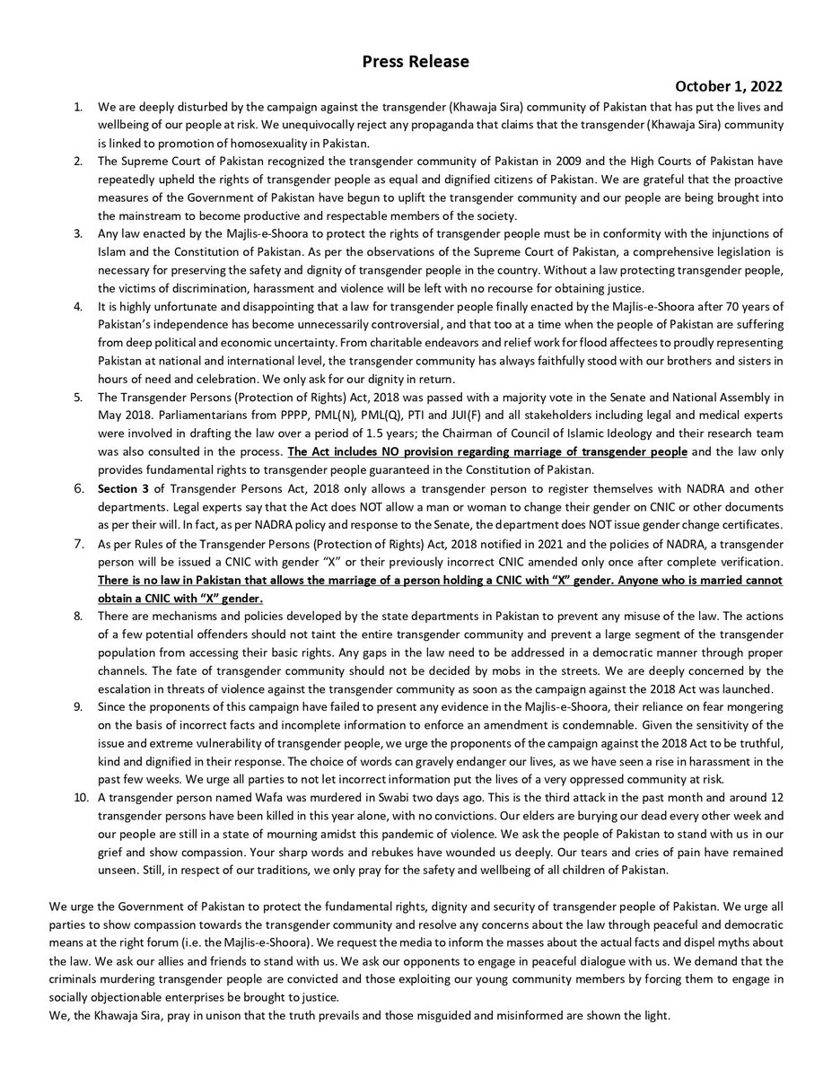 AuratMarch's tweet photo. The press release condemned the malicious propaganda campaign against the community. Please read it to dispel misconceptions regarding the Act.
#ProtectTransAct
#TransRightsAreHumanRights https://t.co/P69JfCK1wj