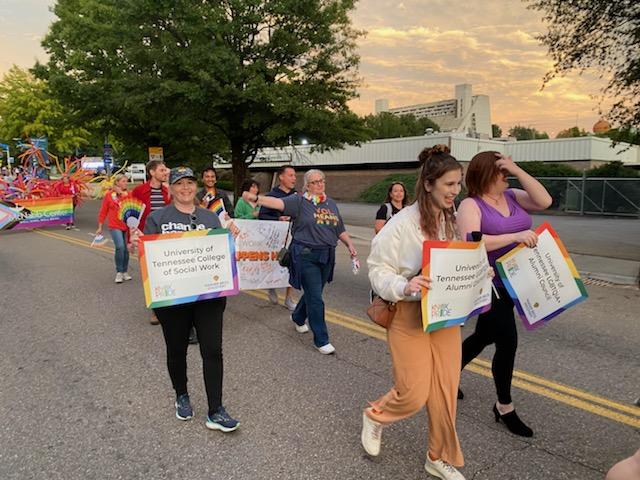 utkcsw's tweet photo. We had a great time at the Pride Parade last night! Be sure to catch our booth at Pridefest in Worlds Fair Park today and tomorrow! #UTCSW #KnoxPride https://t.co/WYG2VPy5dP