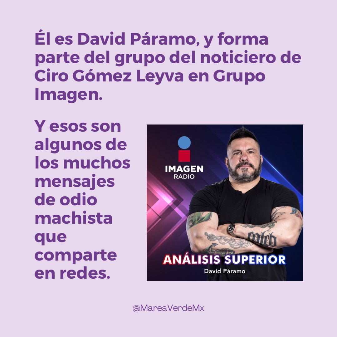 MareaVerdeMex's tweet photo. Pedimos a la @CONAVIM_MX su intervención ante estos actos de violencia que ejerce una figura pública de un medio de comunicación y exigimos a @ImagenTVMex @Imagen_Mx retirar a este agresor del espacio público que utiliza para violentar mujeres con su discurso. https://t.co/ZWEh95k86I