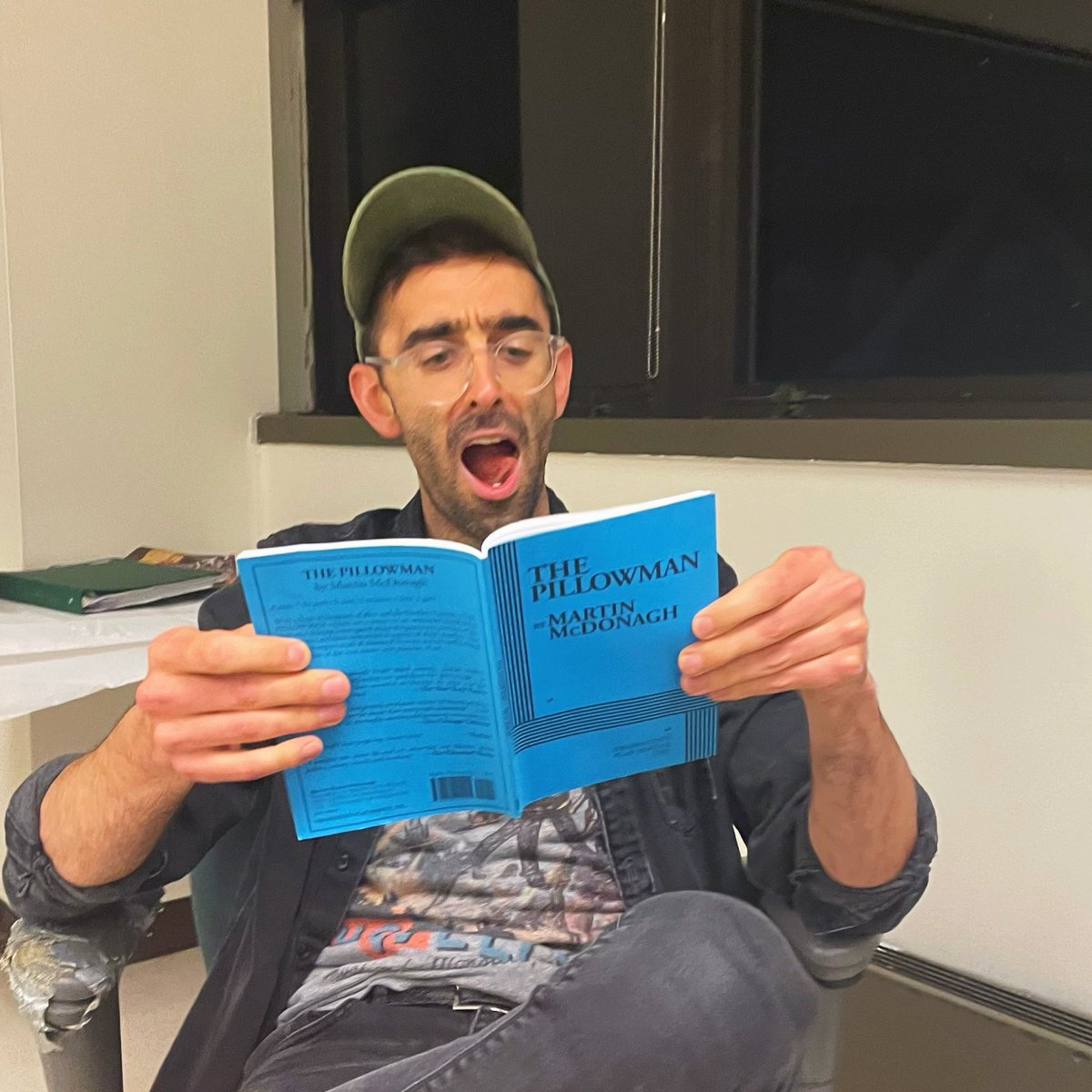 Curious why Frank’s mouth is agape? It’s the question on everyone’s minds and you’ll soon be able to learn the answer: tix for THE PILLOWMAN go on sale this coming week! 

Stay tuned for details but, in the meantime, we welcome any &amp; all theories about Frank’s open-mouthed-ness…