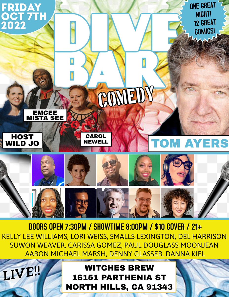 DiveBarComedy's tweet photo. Friday night! We’re live in Los Angeles at Witches Brew Cocktail Lounge, where it’s Halloween 365 days a year! Come have some laughs with us! #standupcomedy #standup #comedyshow #SFV https://t.co/JRJj7Js2Fb