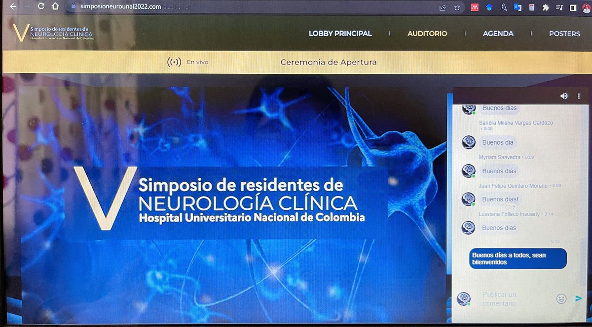 Estamos en vivo simposioneurounal2022.com
#Neurology #MedEd
También pensamos en quienes no pueden estar por eso tendrán acceso a toda la plataforma hasta un mes después con el pago de certificado
#simposioneurounal2022 
<a href="/ACNeurologia/">Asociación Colombiana de Neurología</a> <a href="/ColneColombia/">COLNE - Colegio Colombiano de Neurociencias 🧠🇨🇴</a> <a href="/ANIRNACIONAL/">ANIR NACIONAL</a> @HospitalUNColom
