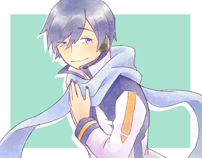kaito (vocaloid) male focus 1boy scarf blue hair blue eyes smile solo  illustration images