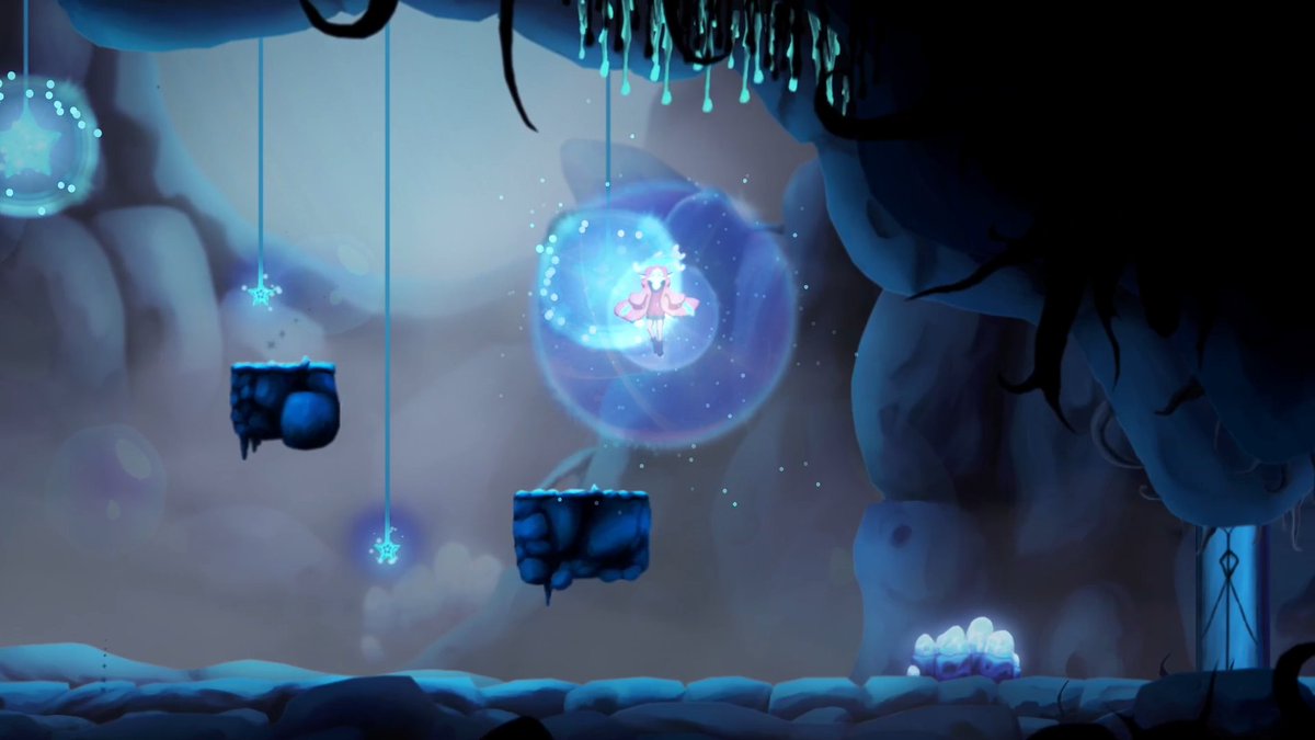 Hey there😌,
Astra call ineractions with the world are always  wonderful.
Check it on your own by playing the <a href="/AstraFadingStar/">Astra: Fading Stars</a> new Demo.
Steam:
store.steampowered.com/app/1666480

#screenshotsaturday #indiegames #IndieGameDev #gamedev #metroidvania #GodotEngine #games #art #animation