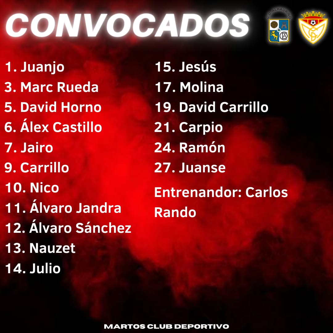 𝗖𝗼𝗻𝘃𝗼𝗰𝗮𝗱𝗼𝘀👥
¡Estos son los futbolistas citados por Carlos Rando para el partido de mañana en Málaga!
