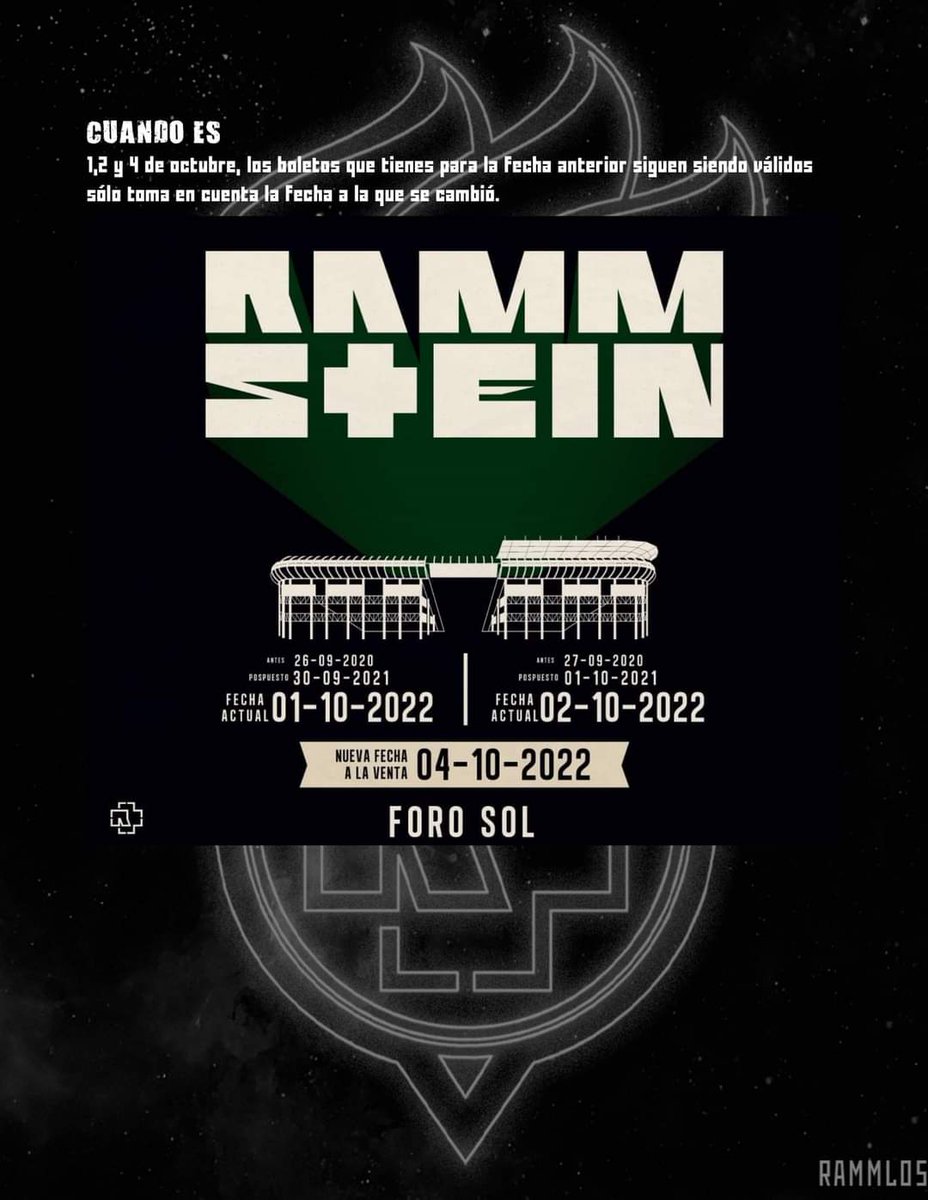 RammlosOficial's tweet photo. ¡El día ha llegado! Hoy es el 1ro de los 3 Conciertos de #RAMMSTEIN en #México🇲🇽
¿Están listos? ¿Aún tiene alguna duda?
Aquí les dejamos una Guía que puede serles útil.
(1/2)
#NorthAmericaStadiumTour2022 #Zeit #ZEITkommt #RAMMLOS #LIFADMEXICO #GetReadyAmerica #GetReadyMexico https://t.co/iFr4rybKeD