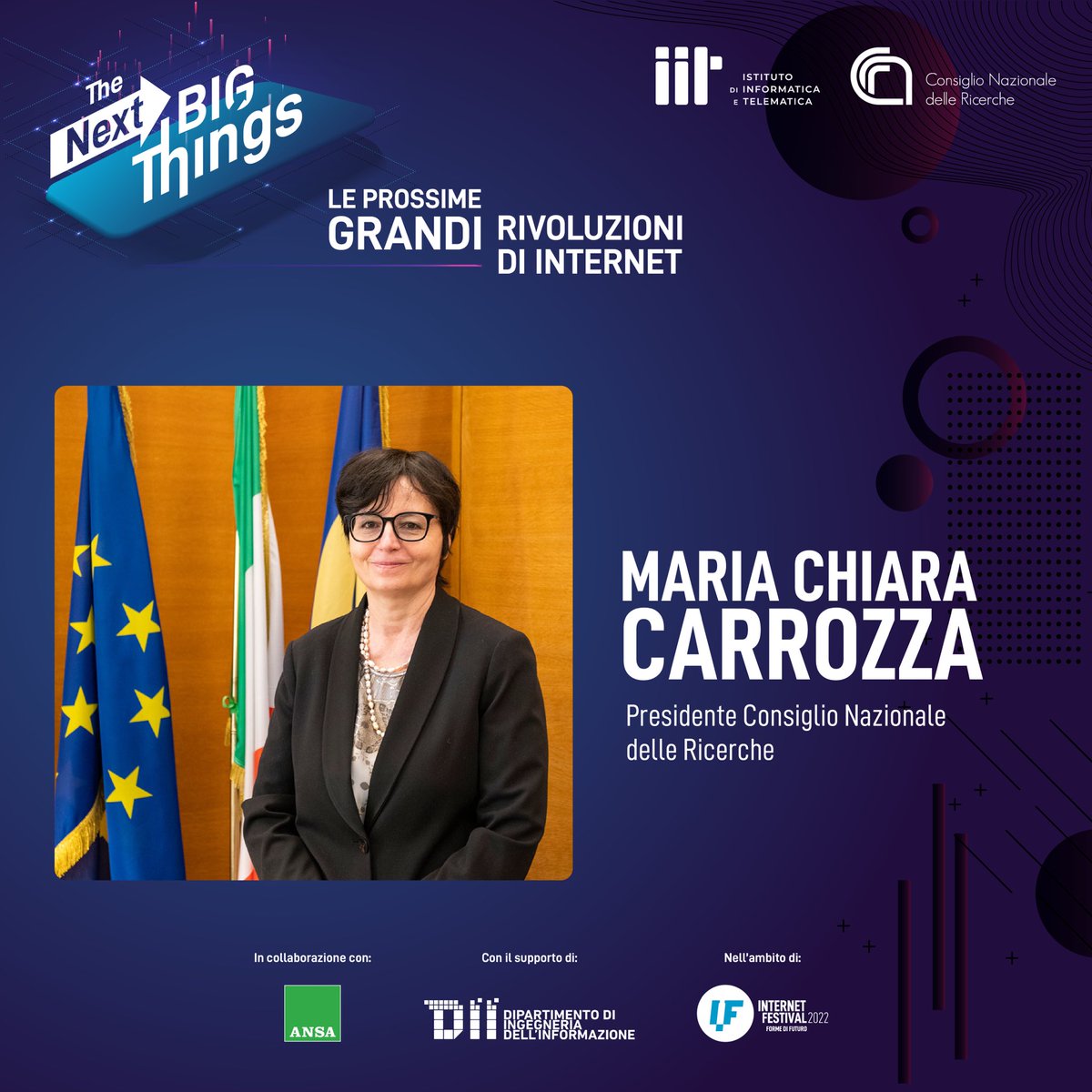 Anche la Presidente @CNRsocial_ @MC_Carro sarà a #TheNextBigThings per parlare del futuro della #ricerca. 
Il programma dell #evento: iit.cnr.it/eventi/the-nex…