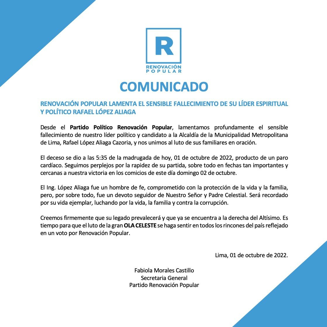 cobrerojaz0's tweet photo. 🔴 Comunicado. 

#RafaelLópezAliaga 
#RenovaciónPopular https://t.co/kaTDrAm5NY