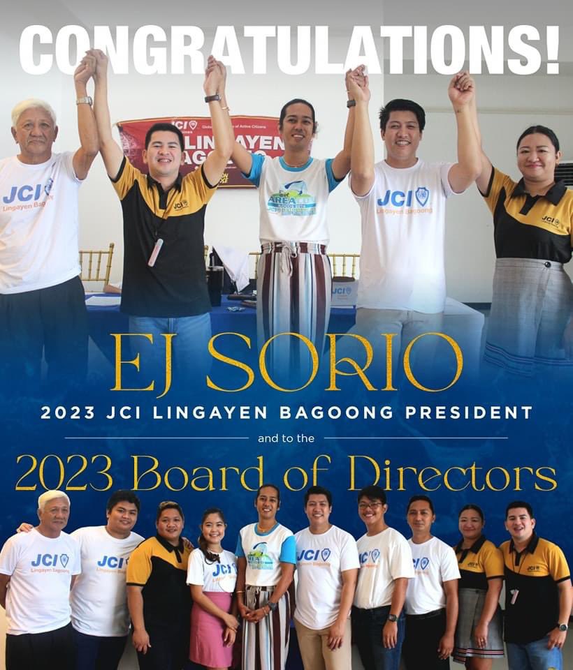 bagoongjaycees's tweet photo. 𝗢𝗡𝗧𝗢 𝟮𝟬𝟮𝟯!

JCILB welcomes its newly-elected LO President, EJ Sorio as it gears up on creating waves of impact this 2023. 

Under her term, pledges to continue the #PassionAndPurpose of JCILB in bringing positive social change &amp; dev’t opportunities for its members… https://t.co/WKQ8JaaQXh