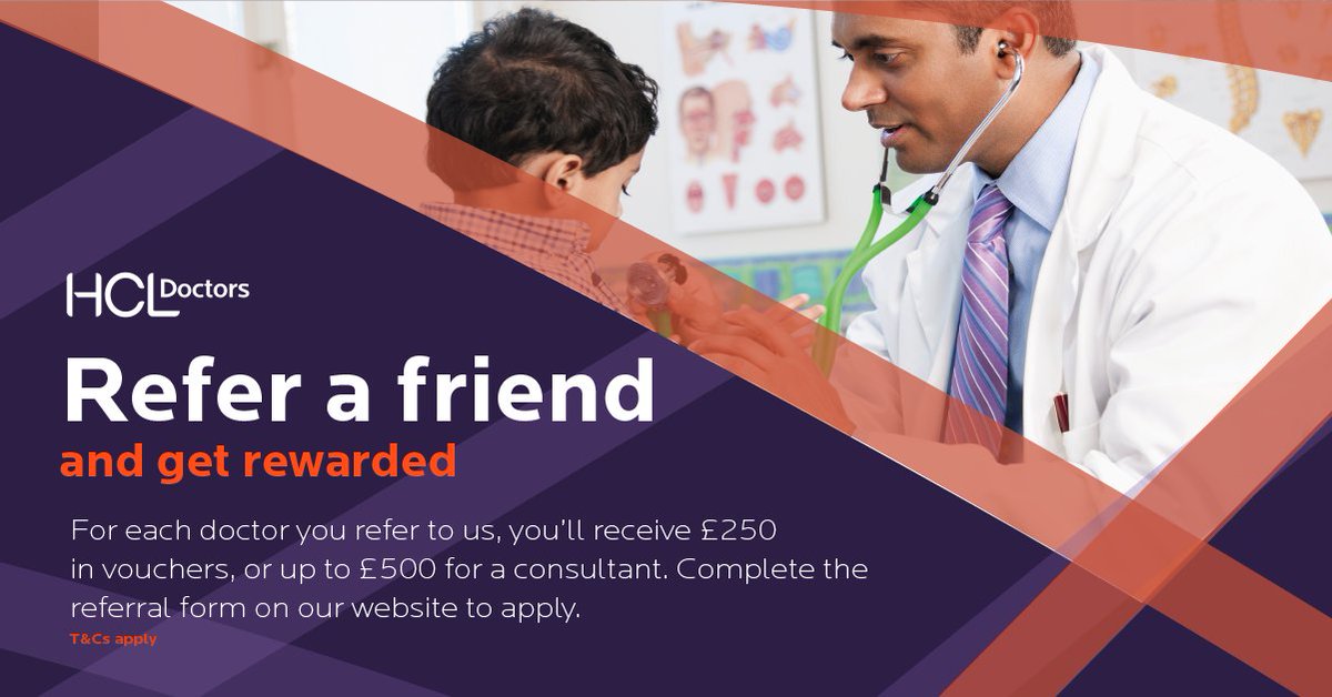 HCLDoctors's tweet image. Do you know a Junior Doctor or Consultant who is currently looking for work on a locum basis? Take a minute to refer them to us and earn up to £500 when they start working for us! We're taking referrals for all grades and specialties across the country.  bit.ly/3wAjmlY