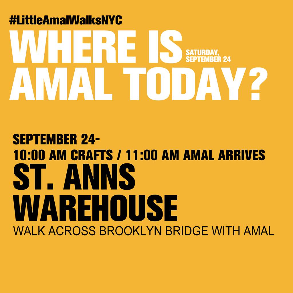 Join Amal today for an epic day @walkwithamal 10:00am – join in with a puppet and postcard decorating workshop before Amal’s arrival 11:00am – Amal arrives & walk across the Brooklyn Bridge.