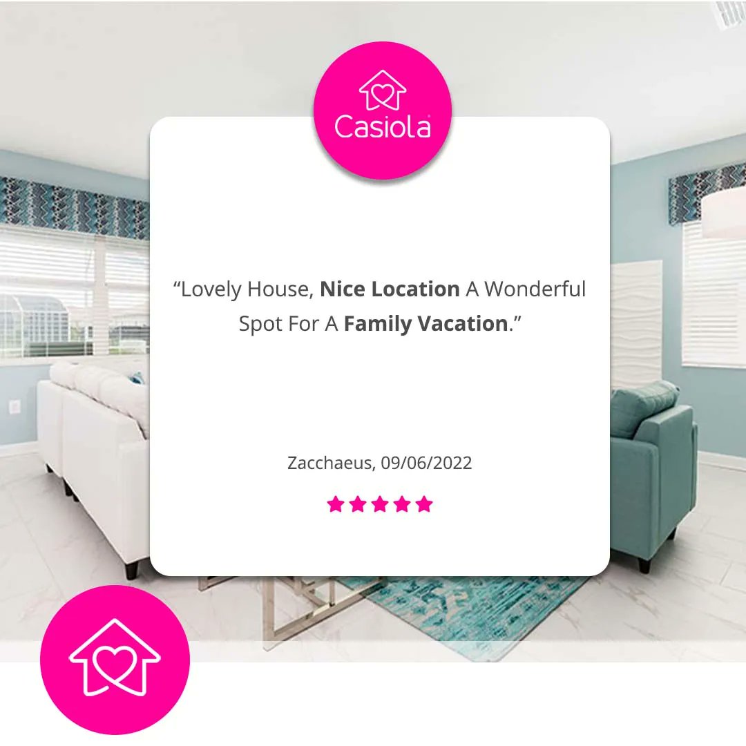 CasiolaStays's tweet photo. We love to hear from our guests and know that they had a great time 💕 Leave a #review of your stay by visiting https://t.co/BIPb3rSHI7

Do you want to book this stunning 6BR pool home, just min from @WaltDisneyWorld:
https://t.co/0jAmfXDlQ9

#CasiolaLove #VacationRentalsReview https://t.co/5JqVpzx0BH