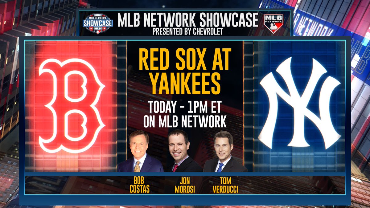 As @TheJudge44 continues his pursuit, @MLBNetwork will feature the @RedSox and @Yankees this afternoon with Bob Costas, @jonmorosi and Tom Verducci on the #MLBNShowcase call at 1:00 p.m. ET.