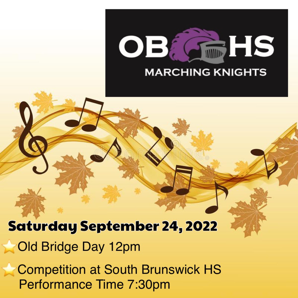 OBmusicandmarch's tweet photo. Itβs a beautiful first weekend of Fall, come out and support your OBHS Marching Knights today! π€π #gomarchingknights #marchingband #usbands https://t.co/mkUSDNB0Tc