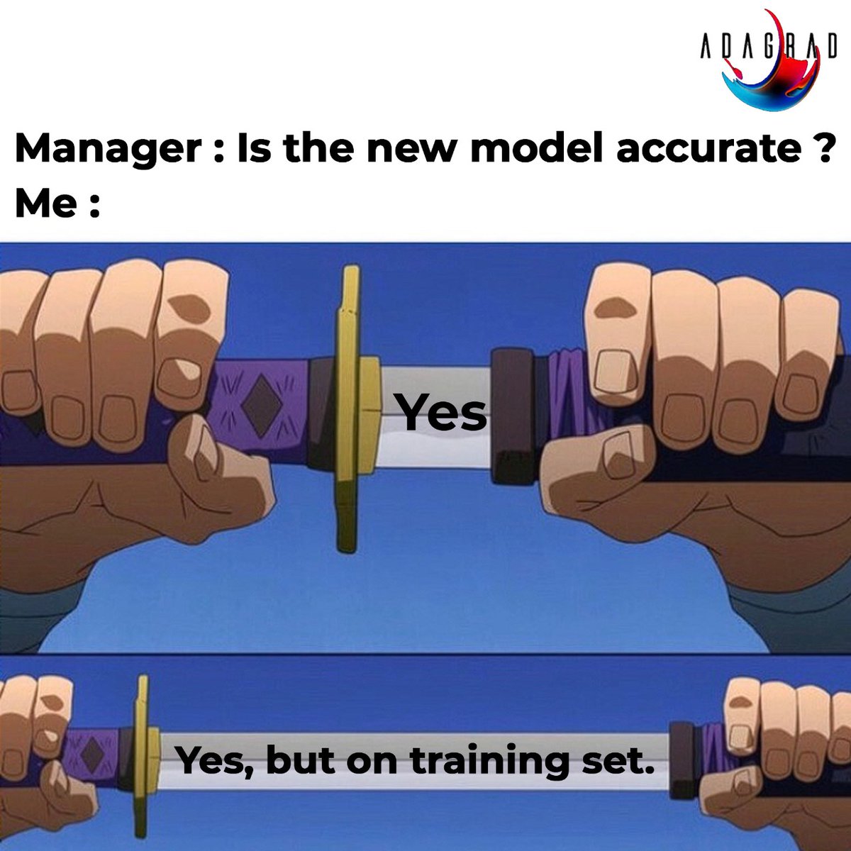 adagrad_ai's tweet photo. You'll work with machine learning they said, it'll be fun they said.
#Adagrad #deeplearning #computerart #computerengineering #datavisualization #memes #mlmemes #machinelearning #aimemes #computervision #MEMES #relatable https://t.co/T0ZharI5gG