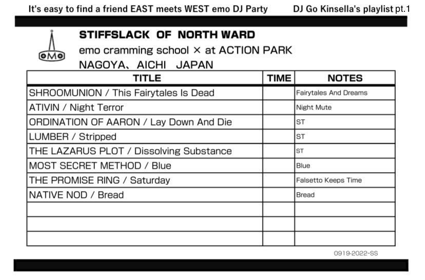 ACTIONPARKinfo's tweet photo. 0919-2022
It’s easy to find a friend @ stiffslack venue
emo cramming school × at ACTION PARK
EAST meets WEST emo DJ party

DJ GO Kinsella's playlist https://t.co/iDjKChW1og