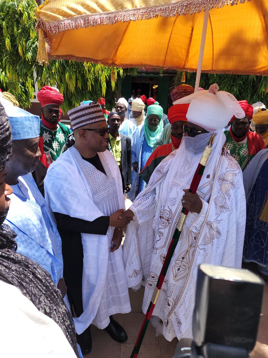 Visiting the Ancient Kingdom of Kano with my running mate, Yusuf Baba-Ahmed. I had the honour of visiting the Emir of Kano HRM Aminu Ado Bayero. We had very Useful and constructive discussions, including the fire incident in Kano market and the recent flooding in the north. -PO