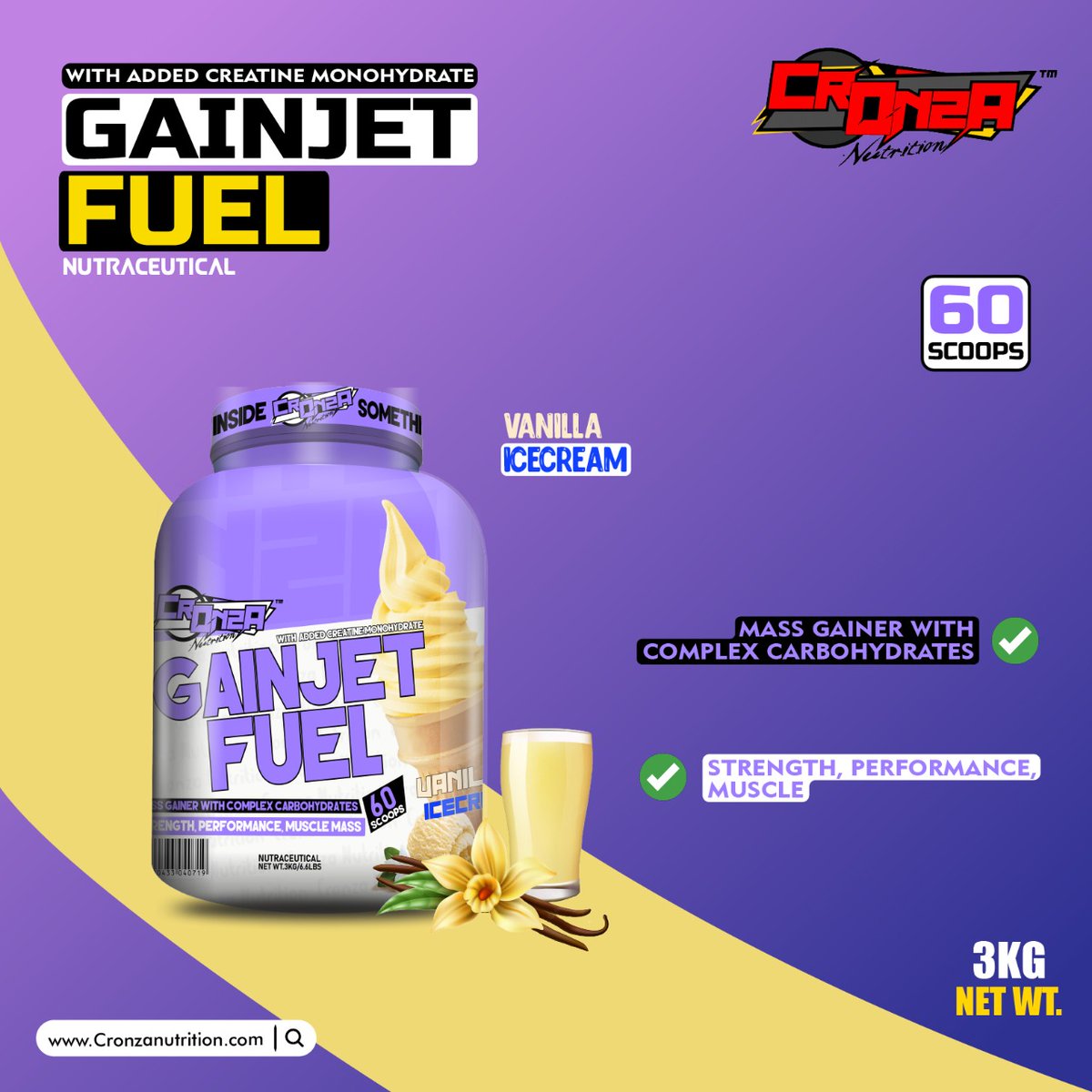 CronzaNutrition's tweet photo. Cronza Nutrition's GainJet Fuel Supplement
☆
Mass Gainer with Complex Carbohydrate
☆
Available in Vanilla Ice-cream Flavour
#massgainershake #massgainer
#proteinsupplement #CronzaNutrition #CronzaGainJetFuel
#massgainerhalal #massgaining #massgains #CronzaMassGainer https://t.co/vtjzLOjEBo