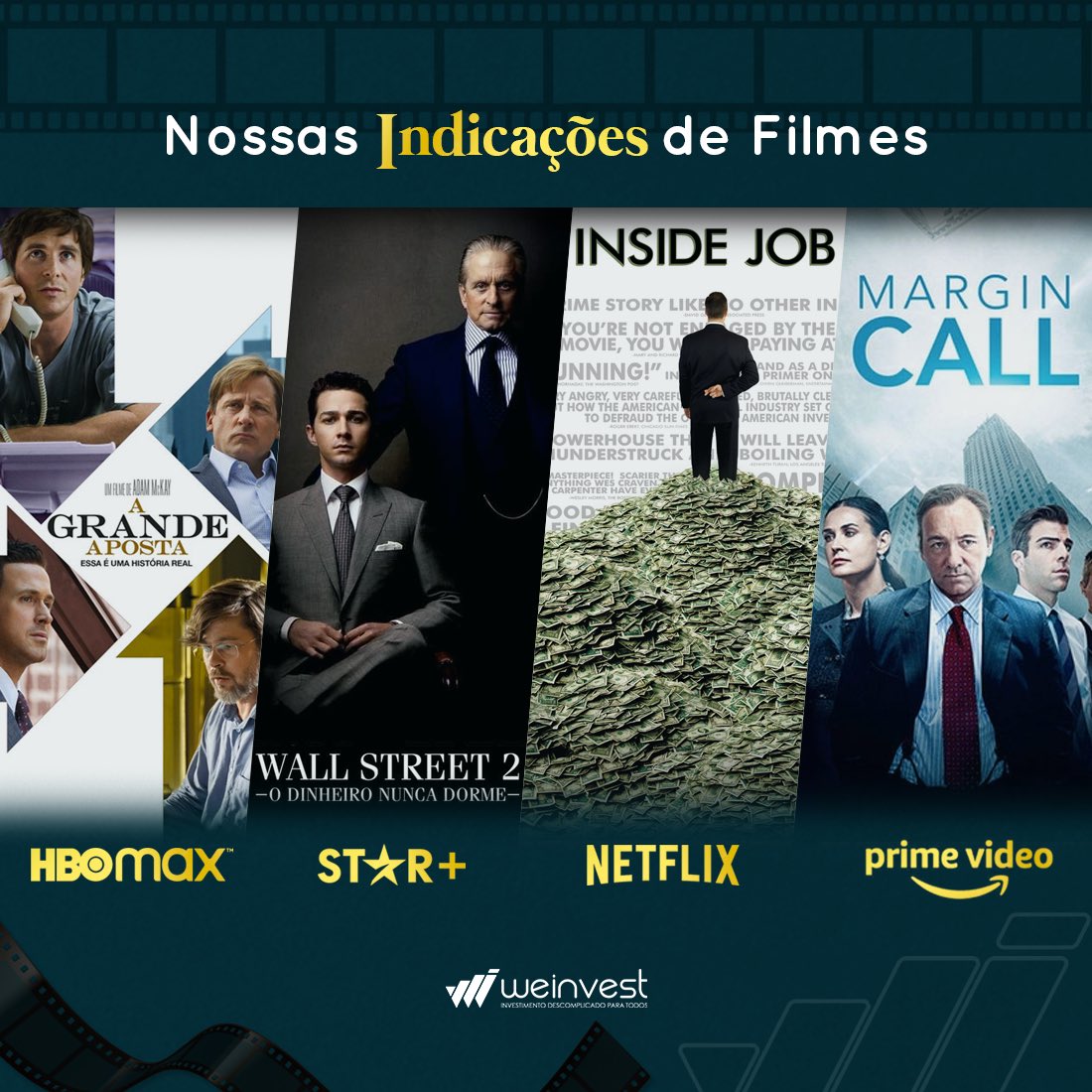 WeInvestDigital's tweet photo. 🎥 Trouxemos algumas indicações de filmes para você que quer assistir algo neste sábado! Confira os nomes e onde encontrá-los.

#WeInvest #indicacaodefilme https://t.co/vficM5LIBI
