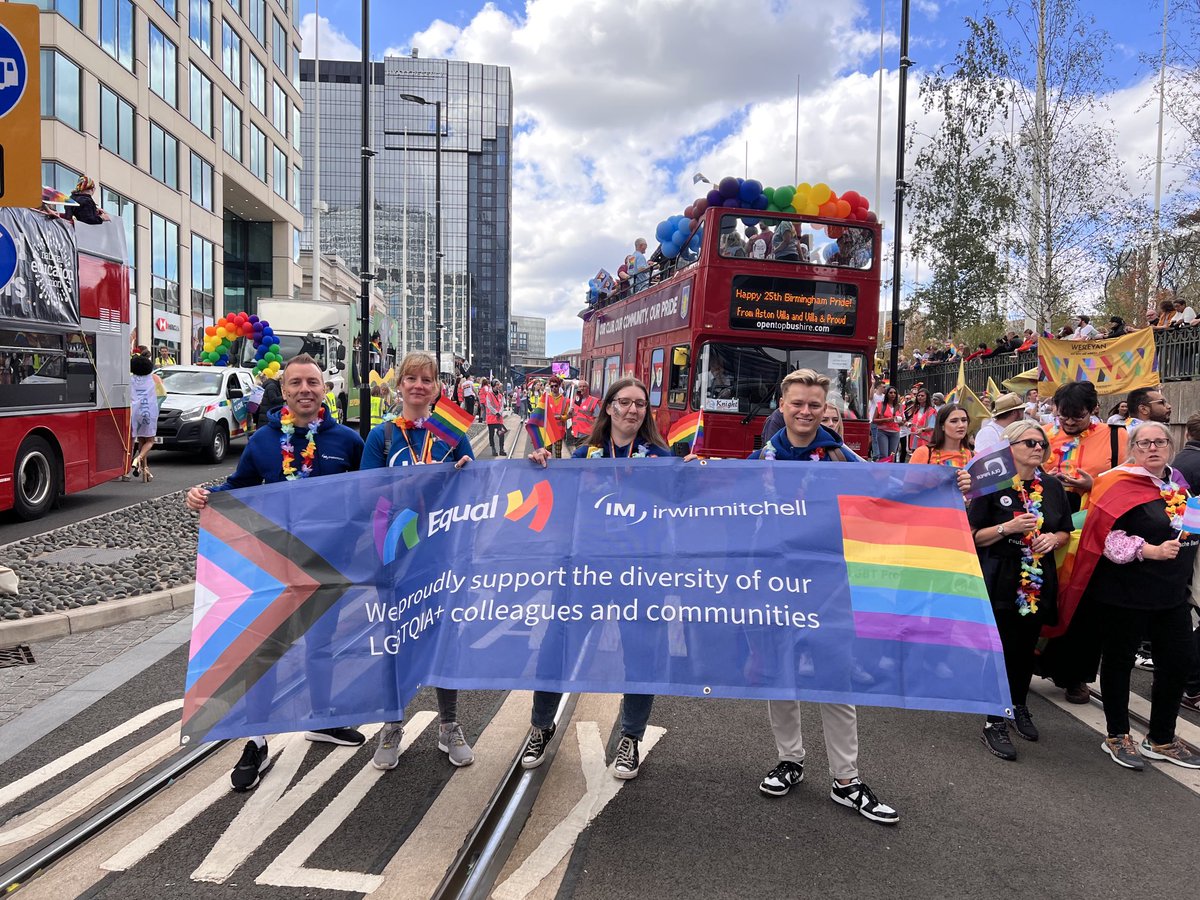 Carrying the ⁦<a href="/irwinmitchell/">Irwin Mitchell</a>⁩ banner for Birmingham Pride! 🌈 ⁦@Community_IM⁩ ⁦<a href="/KarenPenwill/">Karen Penwill</a>⁩ ⁦<a href="/SaltandMist/">Natalie</a>⁩ ⁦<a href="/_Dan_Moreton/">Dan Moreton</a>⁩