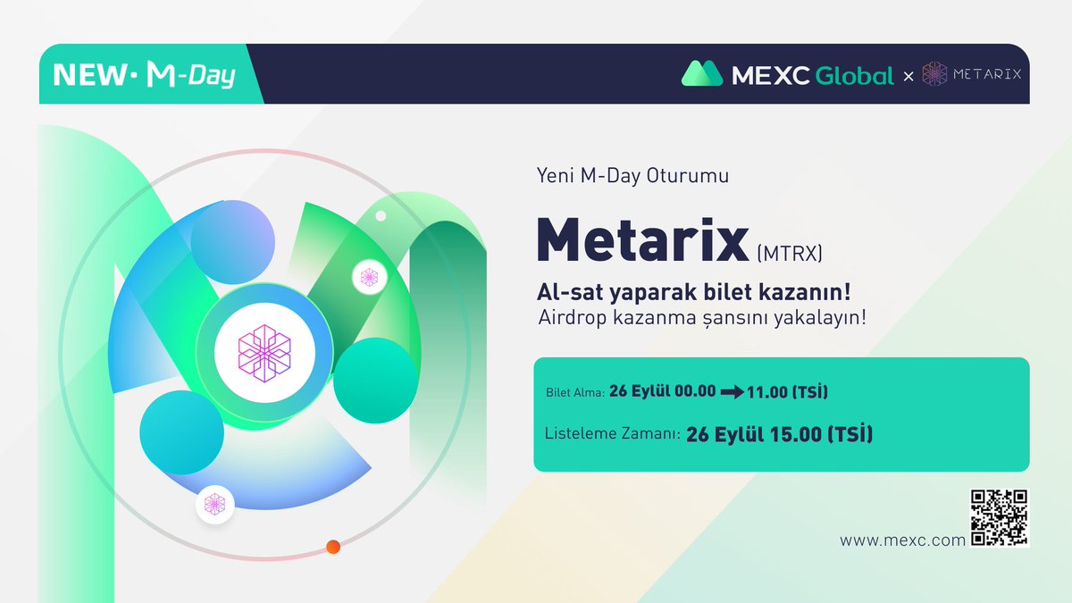 MEXC_Topluluk's tweet photo. 💰 #MEXCTürkiye @The_Metarix $MTRX Yeni M-Day Özel Etkinliği

🏆 100 Kişiye Toplam 500 $USDT Vadeli Deneyim Bonusu!

📌 Katıl: https://t.co/BRMtjtaLtB
📌 M-Day: https://t.co/VFKdoMa4H8

✅ Takip: @MEXC_TR

✅ Takip: https://t.co/RfMLedCIsH
✅ Beğen
✅ Alıntıla 5 kişi etiketle https://t.co/ZinVBJ4LJG