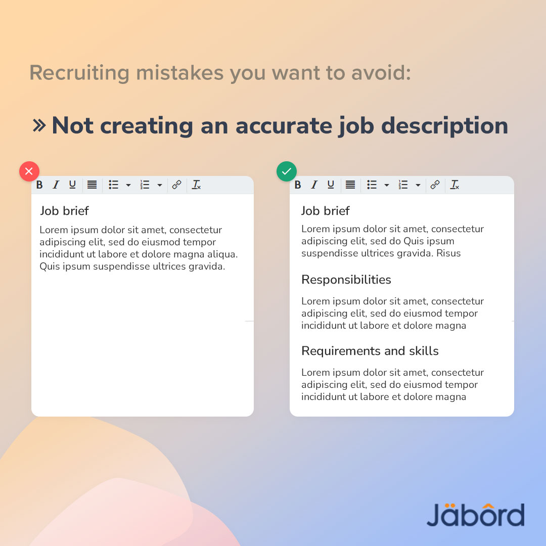 JabordInc's tweet photo. #recruitingmistakes you want to avoid: Not creating an accurate job description.
#recruit #recruittips #jobpost https://t.co/gAu6XMi9C3