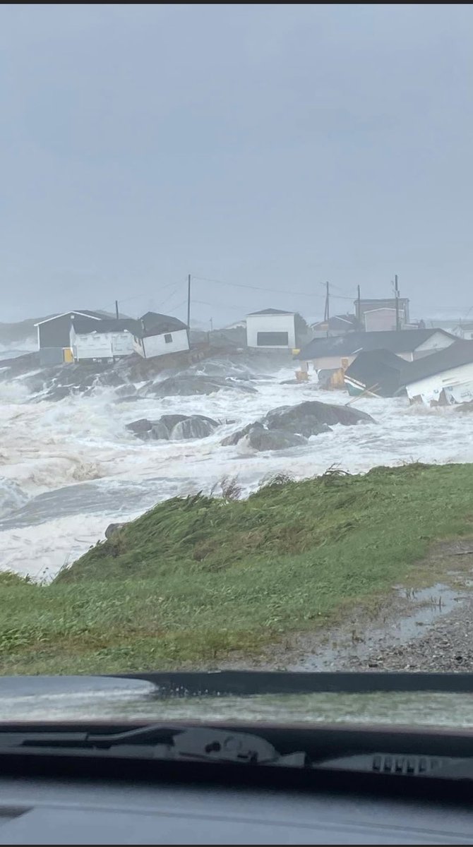 Devastating images being shared of my home community of Burnt Islands. Homes washing away to sea. My thoughts are with everyone on the coast as they weather this storm 😔🙏🏻❤️ #nlwx #Fiona 

*not my image, taken from FB*