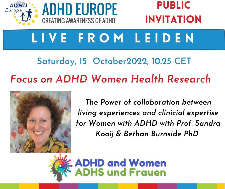 Join us online or in Leiden.Register lnkd.in/dtE8EMur

Results of powerful cooperation between women experienced in living a life with ADHD &amp; researchers who have spent a lifetime on research into ADHD.