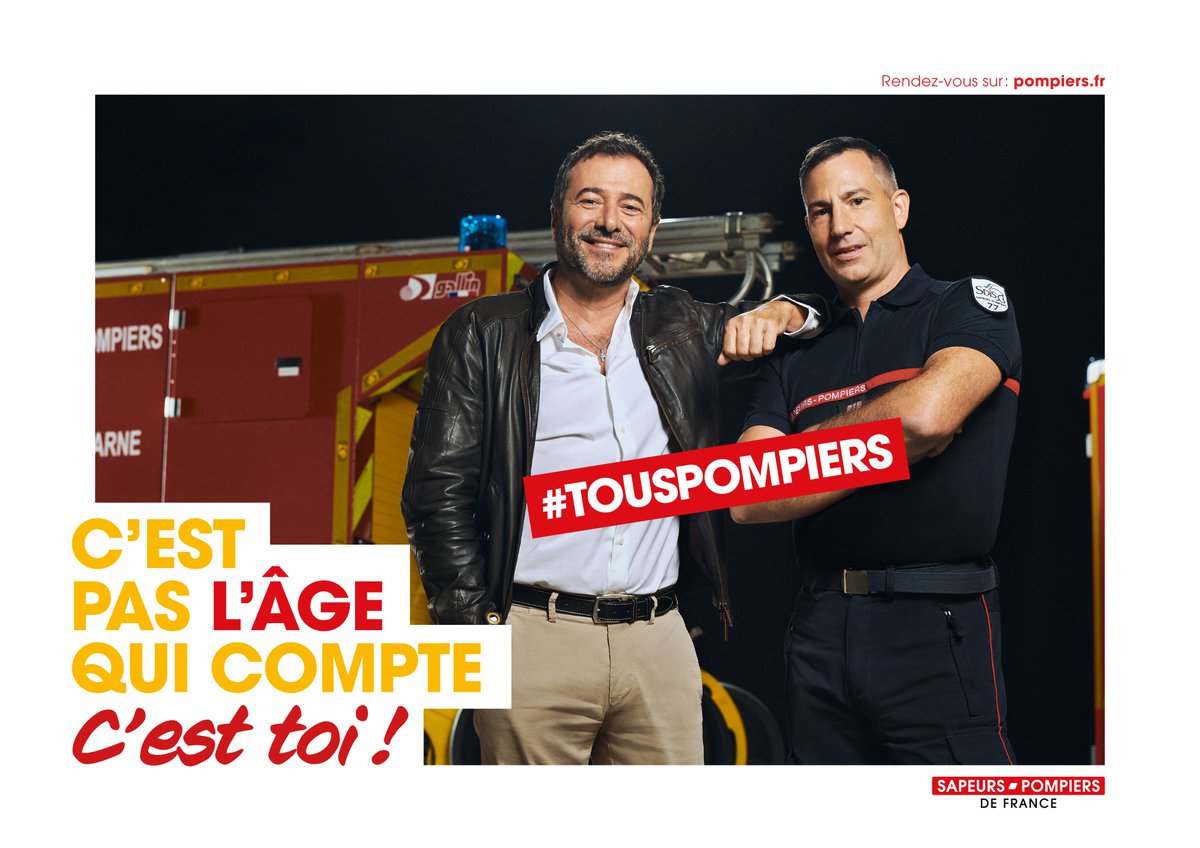 PompiersFR's tweet image. #TousPompiers | C’est pas l’ÂGE qui compte, c’est TOI !
 
La campagne de communication sur le volontariat est lancée, avec le soutien de @MediaSchoolGr et @HavasMediaFR. 

Les personnalités du sport et du divertissement se sont engagés à soutenir cette campagne. 
@bernard_montiel