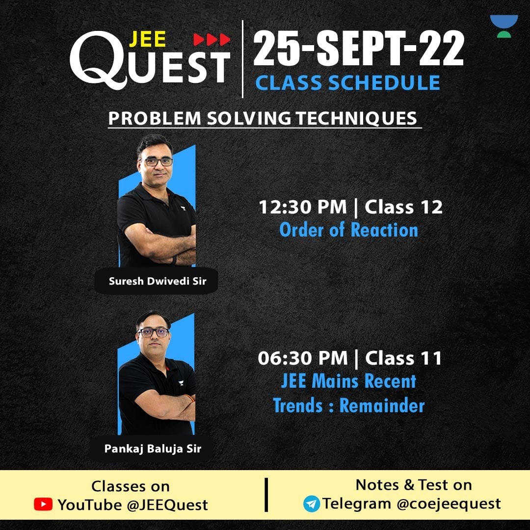 Jaipur_Pulse's tweet photo. #JQClassSchedule for 25-Sept-2022

Click on below link to set reminder -

12:30PM : https://t.co/7ygatGBGok
06:30PM : https://t.co/ilj8sjY82F

All #JEEMain &amp; #JEEAdvanced aspirants must not miss any class as every JQ Class will boost your AIR by some steps !!! https://t.co/F5cZdvPloD