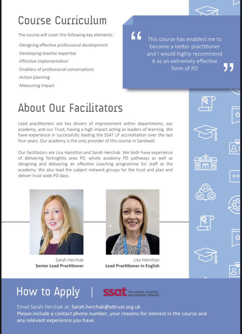 MrsLSimcock's tweet photo. Our Lead Practitioner Accreditation course is now open for applications. We can’t wait to meet our new cohort of aspiring or current Lead Pracs! #alwayslearning #transforminglives https://t.co/3tBbhKbtQb