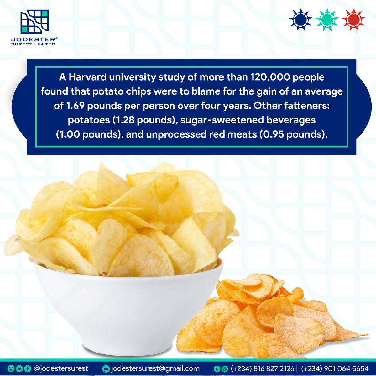 jodestersurest's tweet photo. Odd Facts
Potato Chips causes more weight gain than any other food
#oddfacts #joedester #jodester #explore #graphicsdesign #designer #dataanalyst #freelancing #digitalmarketing #business #growth #dolphin #factsdaily #factsonly #facts https://t.co/fMy2jyNROC