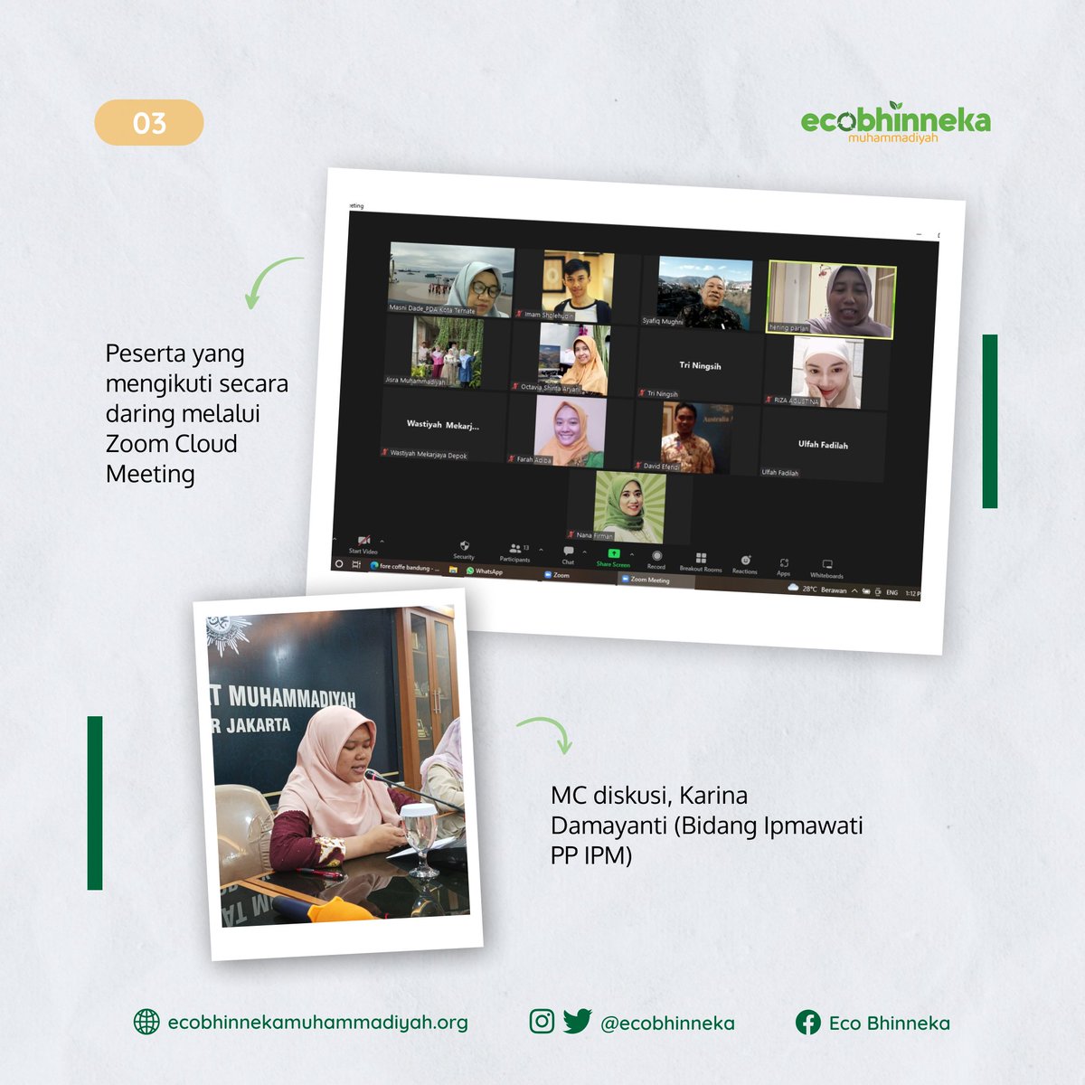 Eco Bhinneka mengundang Nana Firman, seorang pegiat Green Faith International yang juga ketua 'Aisyiyah Pimpinan Cabang Istimewa Muhammadiyah (PCIM) Amerika Serikat

Selengkapnya di website Eco Bhinneka
ecobhinnekamuhammadiyah.org/id/sharing-ber…

#ecobhinneka #Muhammadiyah #JISRA