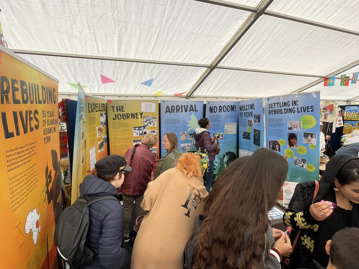 Uganda2Leic50's tweet photo. Busy, busy day @MigrationYorks Yorkshire Integration Festival! Really good vibe across the whole event and lots of great conversations with people from all backgrounds about #RebuildingLives exhibition! 😃👍🏻#YIF2022 https://t.co/zmUYmdAoAe