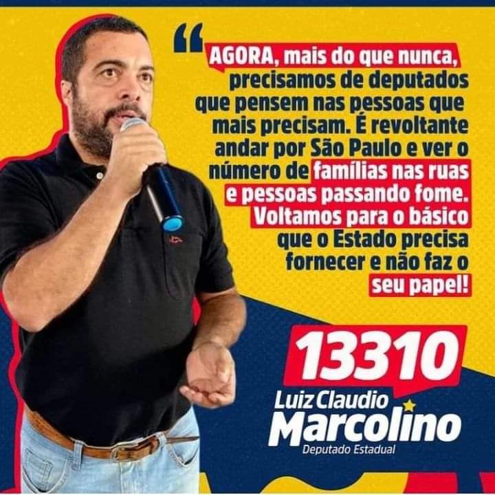 #MarcolinoEstadual13310
#LulaPresidente13
#HaddadGovernador13
#JulianaCardoso1333
#MarcioFrançaSenador400
#BrasilEsperanca