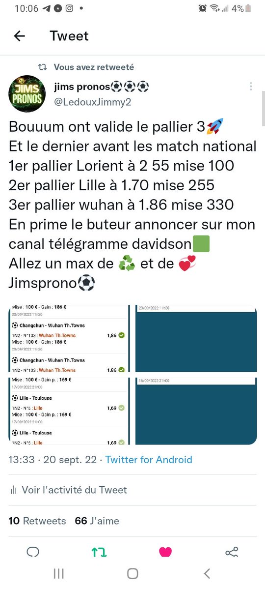 LedouxJimmy2's tweet photo. Bonjour à tous et à toutes j'espère que vous avez encaisser la famaxx🤑
2eme montante qui pase cette semaine là foliee🔥
1er pallier Kazakhstan à 2.15
2er pallier pays bas 1.85
3er pallier bosnie 1.85
Si vous voulez le prono et pallier 1🚀
Un maximum de ♻️ et de 💞 
Jimsprono⚽️⚽️ https://t.co/nhNLCE2Mho