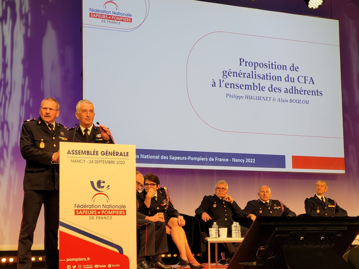MNSPF's tweet photo. [CFA NATIONALISÉ] Adoption de la généralisation du CFA, à l'ensemble des adhérents, lors de l'Assemblée Générale de la FNSPF. 
La présentation de la proposition a été faite par @phuguenet
et @boulou_a 
#CNSPF2022 #CFA https://t.co/uvdMkdiYN4