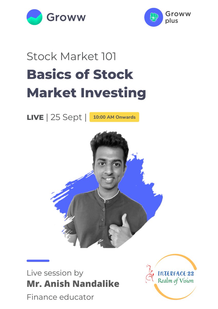 BITS_MBA's tweet photo. Greetings from Team Interface, Department of Management!!

Groww is excited to welcome you to Groww Plus tomorrow, i.e. 25th Sept 2022

Looking forward to an interactive session on investments and financial freedom.

Anish is here to prepare you for the future, for your success. https://t.co/6e4BlDNcpA