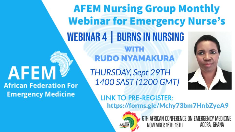 afemafrica's tweet photo. The fourth AFEM Nursing Group Monthly Emergency Care webinar is happening this Thurs, 29nd Sept.

Register here for free: https://t.co/ofmypzycPH

@afemnurses @nursesenssa @IFEM2 @KingsGHP
@RCEMGlobal @acemonline @Brysiewicz @ekacheampong https://t.co/xuqibSsYkQ