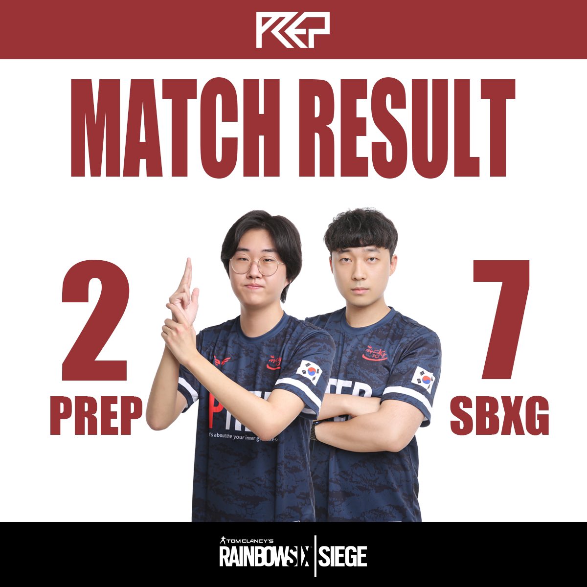 PrepEsports's tweet photo. [R6S KOREAN OPEN 2022 AUTUMN] vs @SBXG_R6 

오늘도 끝까지 응원해 주신 팬 여러분께 감사드리며,
다음 경기로 다시 돌아오겠습니다.

Thank you for being with us until the end.
Please look forward to our next match!

#Be_PREPed #PREPWIN #R6S https://t.co/tPTwXwuNf5