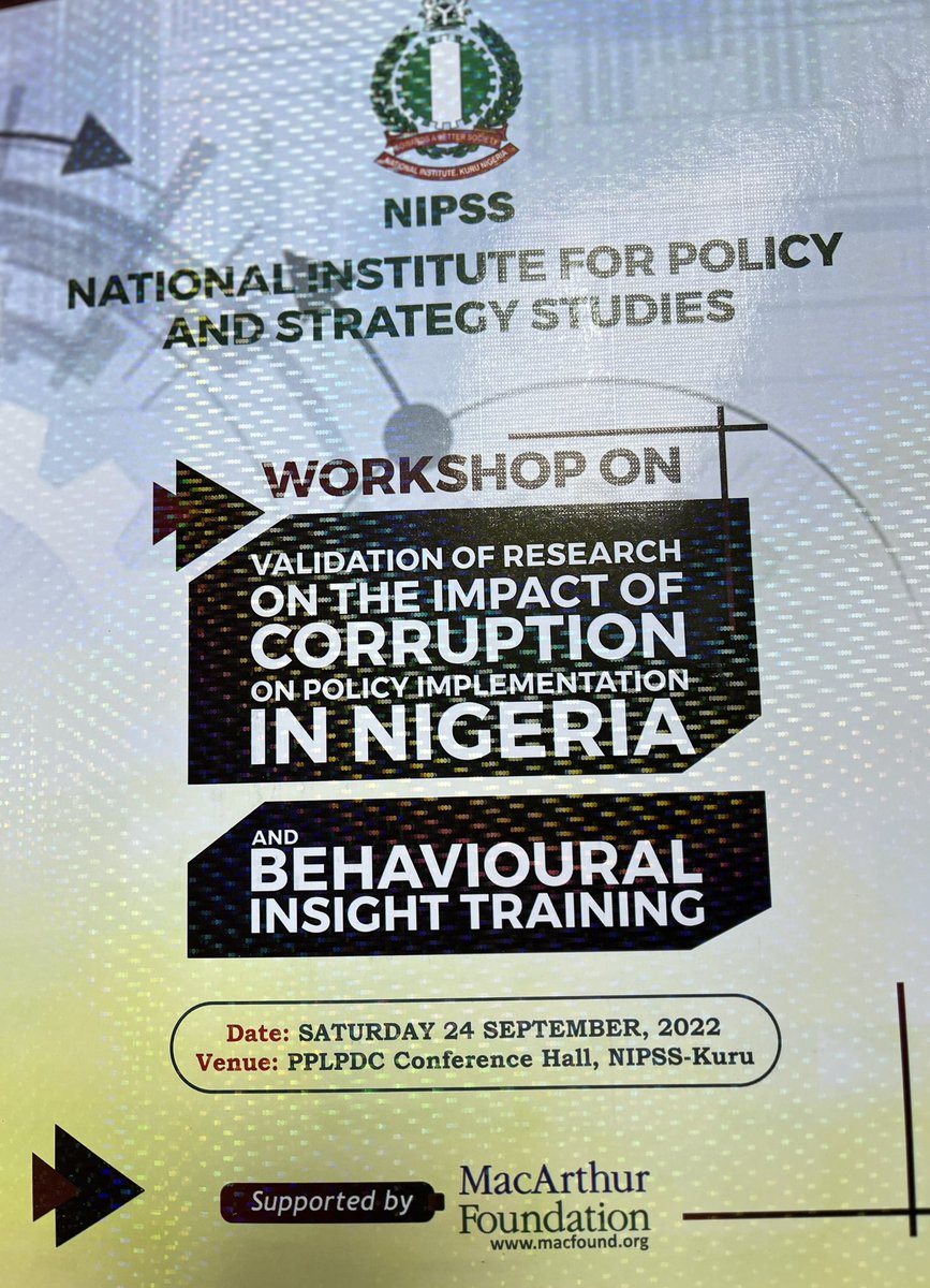 NIPSSKuru's tweet photo. Workshop on “Validation of Research on the Impact of Corruption on Policy Implementation in Nigeria” now ongoing at the National Institute. https://t.co/p9jiF6YTBj