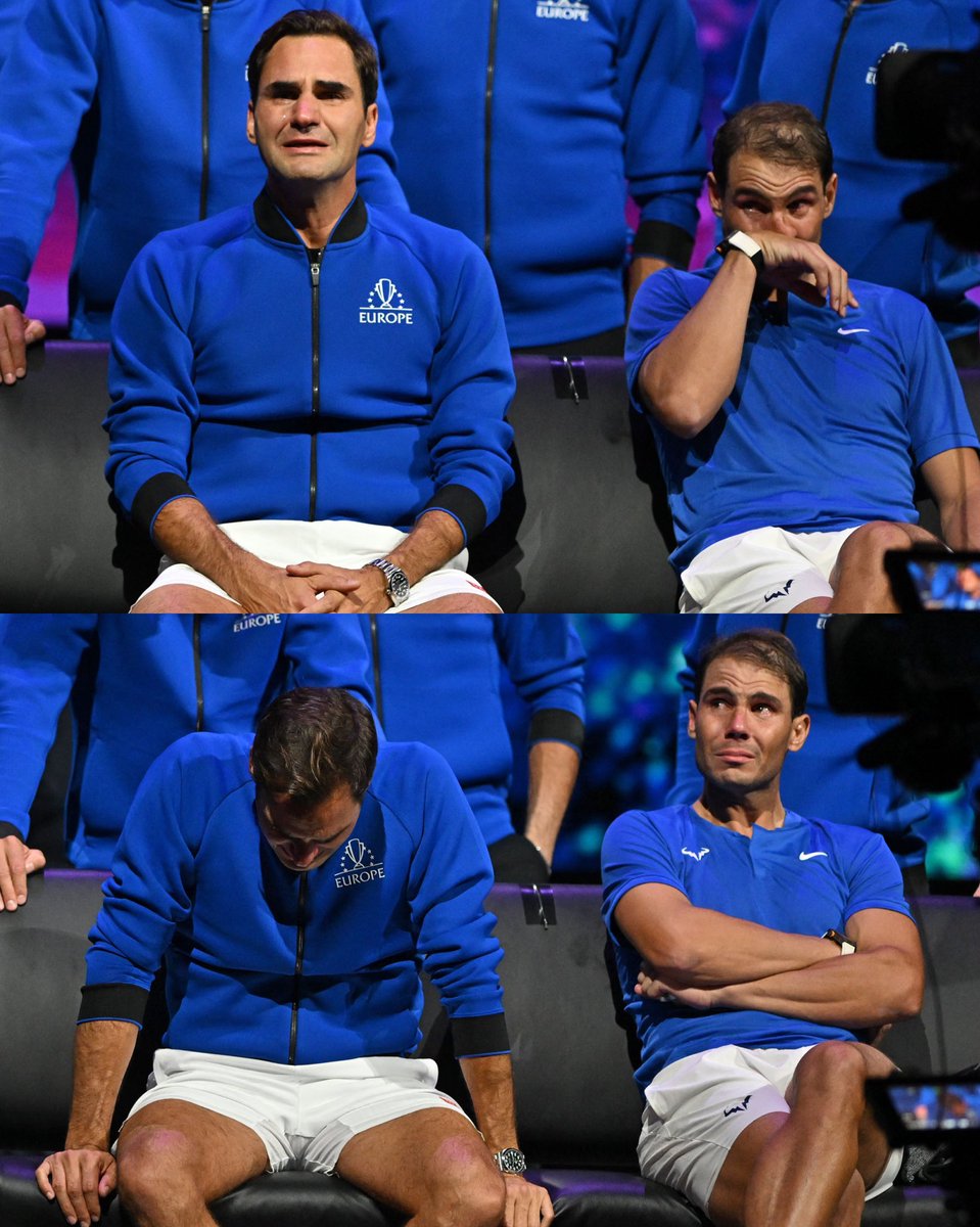 BeautyBrainBone's tweet photo. A picture says a thousand words &amp; this beautiful picture in the history of sports says it all. When your rival cries for you then you know you are really GOAT- Greatest Of All Time #RogerFederer #LaverCup #Nadal #ThankYouRoger https://t.co/laDJsT4ywI