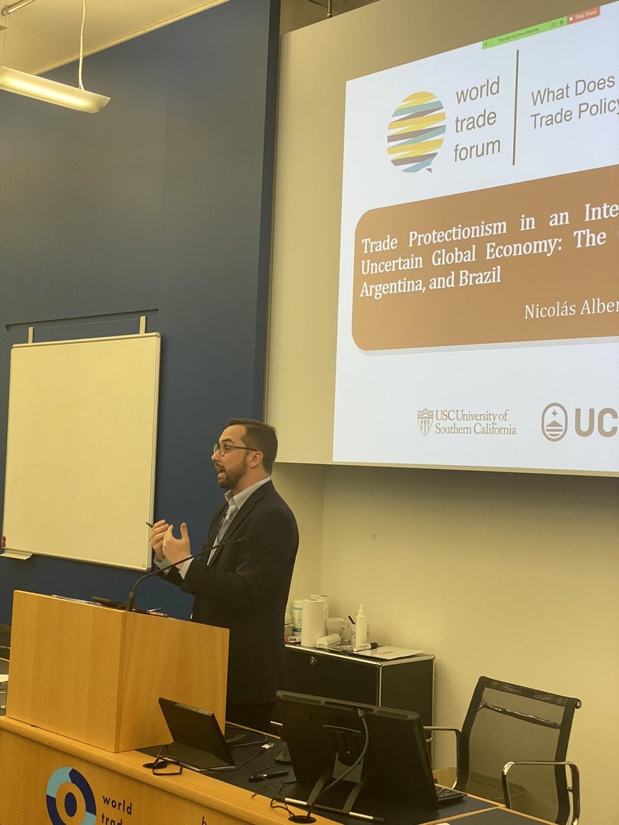 WTIunibe's tweet photo. @N_Albertoni from Uruguay🇺🇾 (@UCUoficial) presenting at the #WorldTradeForum “The Rise of Murky Protectionism: The Cases of Argentina, Brazil, and Mexico” (co-authored with Carol Wise from @USCpoir🇺🇸) Cc @empresasucu @WTIunibe @unibern @EUI_EU https://t.co/Eq9me1OMZP