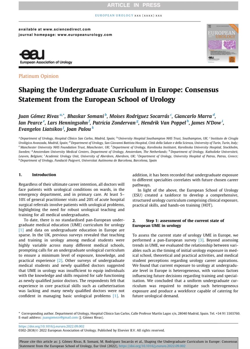 JGomezRivas's tweet photo. 🤓We describe the stepwise approach used by the @UrowebESU looked to address undergraduate urology in 🇪🇺. The curriculum proposal includes cognitive teaching &amp; practical aspects, and counselling on intimate examination https://t.co/1BacKrdbsj @EUplatinum @Uroweb https://t.co/HMvKaC2mwi