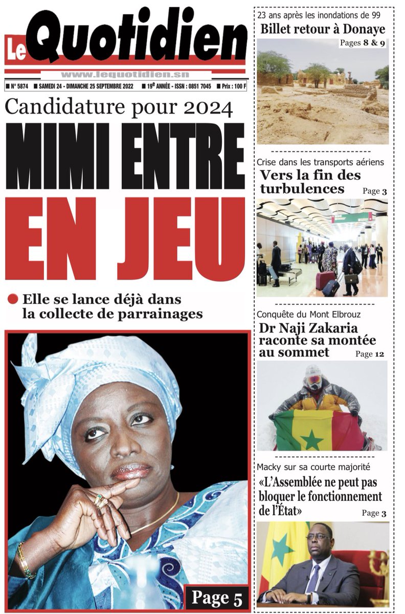 QuotidienSN's tweet photo. Le Quotidien N•5874 #Senegall 🗞 https://t.co/SYlJB6r304